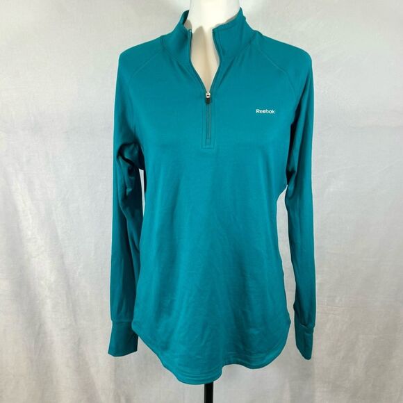 Reebok long sleeve turquoise athletic performance 1/4 zip pullover size large - Picture 1 of 5